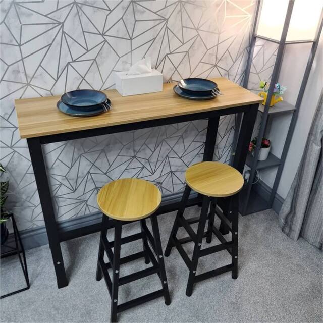 Nordara 3 PCS Modern Breakfast Bar Dining Table & 2 Stools Set Metal Frame in Brown - image 1