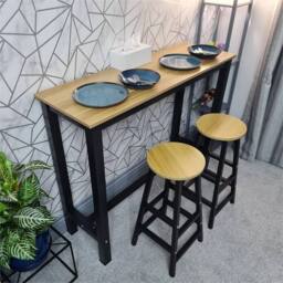 Nordara 3 PCS Modern Breakfast Bar Dining Table & 2 Stools Set Metal Frame in Brown - thumbnail 8