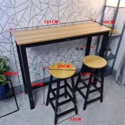 Nordara 3 PCS Modern Breakfast Bar Dining Table & 2 Stools Set Metal Frame in Brown - thumbnail 7