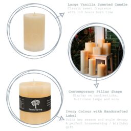 Nicola Spring Round Vanilla Pillar Candles - 3 Sizes - Cream - Pack of 3 in Beige - thumbnail 2