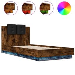 Berkfield Home Durable Bed Frame with LED without Mattress Smoked Oak 100x200 cm in Brown - thumbnail 3