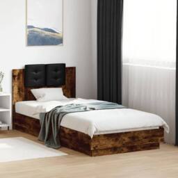 Berkfield Home Durable Bed Frame with LED without Mattress Smoked Oak 100x200 cm in Brown - thumbnail 2