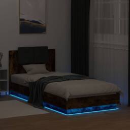 Berkfield Home Durable Bed Frame with LED without Mattress Smoked Oak 100x200 cm in Brown - thumbnail 5