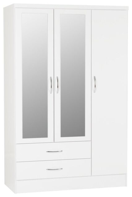 Seconique Nevada 3 Door 2 Drawer Mirrored Wardrobe in White - image 1