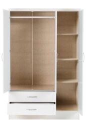 Seconique Nevada 3 Door 2 Drawer Mirrored Wardrobe in White - thumbnail 3