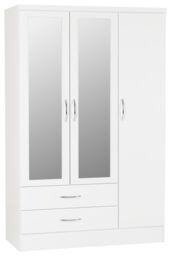 Seconique Nevada 3 Door 2 Drawer Mirrored Wardrobe in White - thumbnail 1