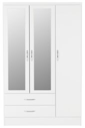 Seconique Nevada 3 Door 2 Drawer Mirrored Wardrobe in White - thumbnail 2
