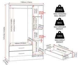 Seconique Nevada 3 Door 2 Drawer Mirrored Wardrobe in White - thumbnail 9