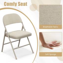 Costway Set of 6 Folding Fabric Padded Chairs w/ Sponge Seat & Backrest in Beige - thumbnail 6