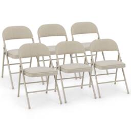 Costway Set of 6 Folding Fabric Padded Chairs w/ Sponge Seat & Backrest in Beige - thumbnail 1