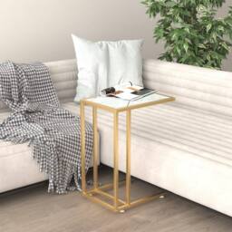 Berkfield Home Stylish Computer Side Table White Marble 50x35x65 cm Tempered Glass - Size: 50 x 35 x 65 cm - thumbnail 2
