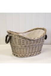 KDMD Oval Log Basket with Rope Handles in Brown - thumbnail 1