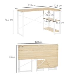 HOMCOM L-Shape Folding Corner Computer Desk with 2 Shelves for Home Office in White - thumbnail 3