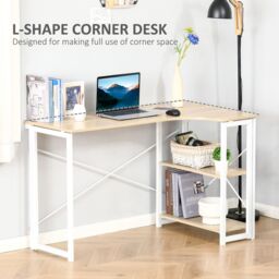 HOMCOM L-Shape Folding Corner Computer Desk with 2 Shelves for Home Office in White - thumbnail 6