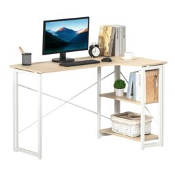 HOMCOM L-Shape Folding Corner Computer Desk with 2 Shelves for Home Office in White - thumbnail 2