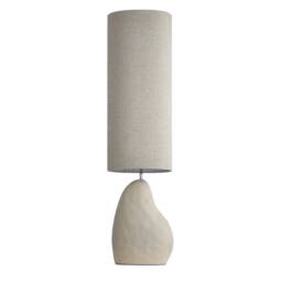 First Choice Lighting Pebble - Matt Ivory Ceramic 122cm Floor Lamp with Natural Linen Shade in Cream