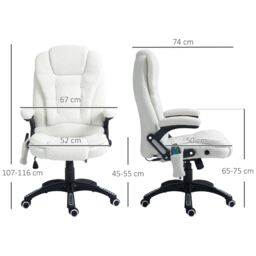 VINSETTO Office Chair w/ Heating Massage Points Relaxing Reclining White - thumbnail 3