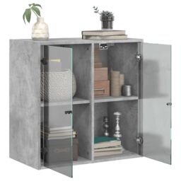 Berkfield Home Wall Cabinet with Glass Doors Concrete Grey 68x37x68.5 cm - thumbnail 5