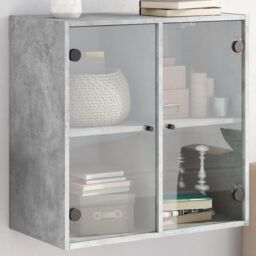 Berkfield Home Wall Cabinet with Glass Doors Concrete Grey 68x37x68.5 cm - thumbnail 1