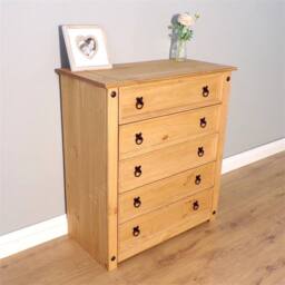 Nordara Chest of Drawers 5 Rustic Mexican Solid Pine Bedroom in Brown - thumbnail 5