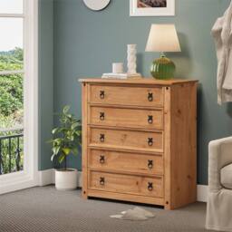 Nordara Chest of Drawers 5 Rustic Mexican Solid Pine Bedroom in Brown - thumbnail 6