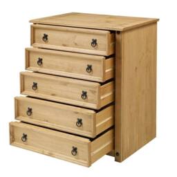Nordara Chest of Drawers 5 Rustic Mexican Solid Pine Bedroom in Brown - thumbnail 2