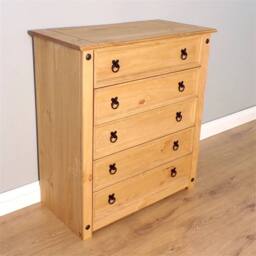 Nordara Chest of Drawers 5 Rustic Mexican Solid Pine Bedroom in Brown - thumbnail 4