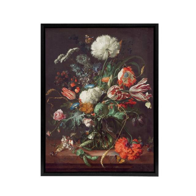 "Artery8 Jan Davidsz De Heem Vase Of Flowers Framed Canvas Wall Art Print - Size: W12"" x H16""" - image 1