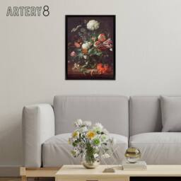"Artery8 Jan Davidsz De Heem Vase Of Flowers Framed Canvas Wall Art Print - Size: W12"" x H16""" - thumbnail 3