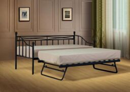 Comfy Living Ltd Metal Daybed With Trundle in Black - Size: Small Single