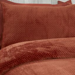 Gr8 Home Sleepdown Waffle Teddy Fleece Duvet Pillowcase Set in Orange - Size: Super King - thumbnail 2