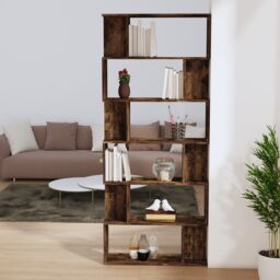 Berkfield Home Book Cabinet/Room Divider Smoked Oak 80x24x192 cm Engineered Wood in Brown - Size: 80 x 24 x 192 cm - thumbnail 3