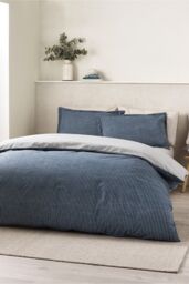 Catherine Lansfield 'Oxford Pinstripe' Reversible Duvet Cover Set in Navy - Size: King - thumbnail 2