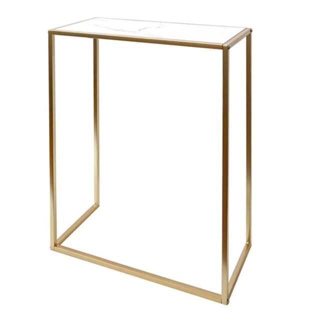 OHS Marble Look Top Slim Console Table with Gold Sturdy Metal Frame, White - image 1