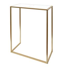 OHS Marble Look Top Slim Console Table with Gold Sturdy Metal Frame, White - thumbnail 1