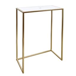 OHS Manhattan Marble Effect Console Table with Gold Metal Frame in White - thumbnail 4