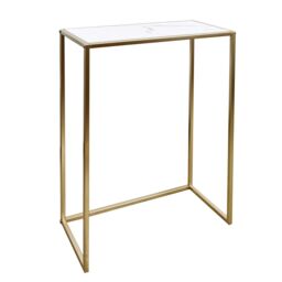 OHS Marble Look Top Slim Console Table with Gold Sturdy Metal Frame, White - thumbnail 2