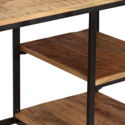Berkfield Home Desk with Folding Stool Solid Mango Wood 115x50x76 cm in Brown - Size: 115 x 50 x 76 cm - thumbnail 4