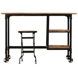 Berkfield Home Desk with Folding Stool Solid Mango Wood 115x50x76 cm in Brown - Size: 115 x 50 x 76 cm - thumbnail 2