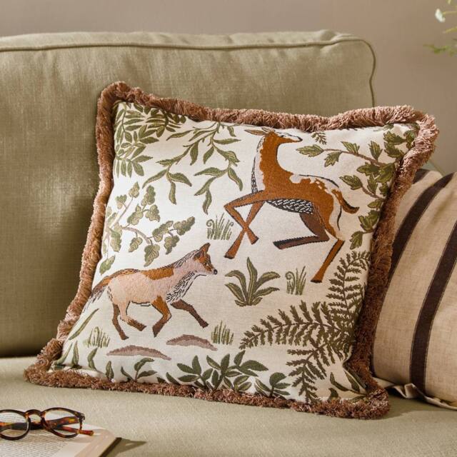 Wylder Fable Fox & Deer Embroidered 100% Cotton Cushion - Size: 45 cm x 45 cm - image 1
