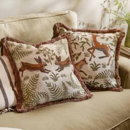 Wylder Fable Fox & Deer Embroidered 100% Cotton Cushion - Size: 45 cm x 45 cm - thumbnail 6