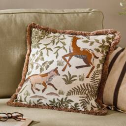Wylder Fable Fox & Deer Embroidered 100% Cotton Cushion - Size: 45 cm x 45 cm - thumbnail 1