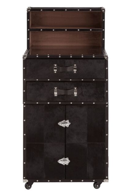 Orsina Exquisite Design Drinks Cabinet, Genuine Leather Drinks Storage Cabinet, Robust Iron Base Wooden Cabinet in Black - image 1