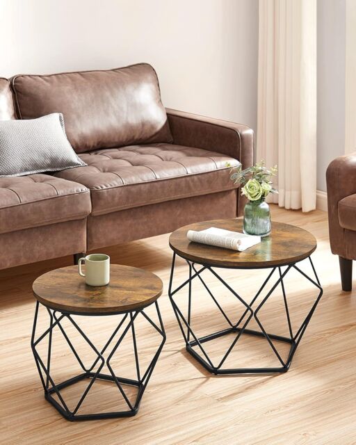 VASAGLE Side Tables Set of 2 Robust Steel Frame Living Room in Brown - image 1