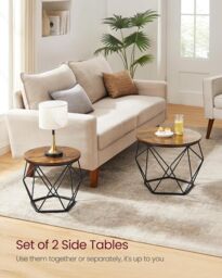 VASAGLE Side Tables Set of 2 Robust Steel Frame Living Room in Brown - thumbnail 3