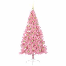Berkfield Home Artificial Pre-lit Christmas Tree with 300 LEDs Pink 210 cm PVC - thumbnail 4