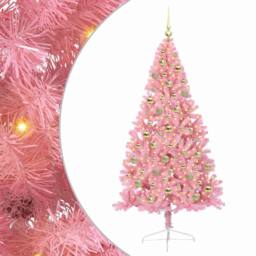 Berkfield Home Artificial Pre-lit Christmas Tree with 300 LEDs Pink 210 cm PVC - thumbnail 2