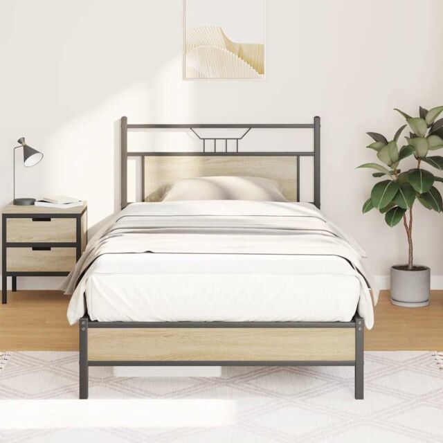 Berkfield Home Bed Frame without Mattress Sonoma Oak 100x200 cm Engineered Wood in Brown - image 1