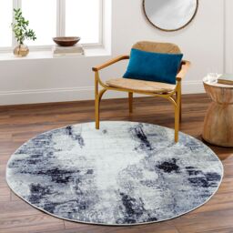 Livabliss Wanderlust-Abstract Blue Grey Black Modern Marble Living Dining Bedroom Rug in Navy - Size: 200 cm diameter - thumbnail 8