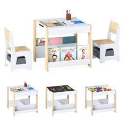 Costway Kids Table & 2 Chairs Set Wooden Activity Desk Set w/ Shelves - thumbnail 3
